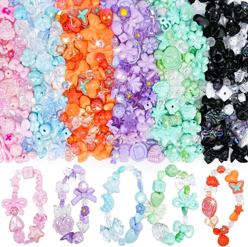 Sunlode 400-450PCS Acrylic Beads for Bracelet Making, Assorted 6 Colors Cute Beads, Flower Bow Candy Bear Kawaii Bracelet Charms for Jewelry Making, Necklace Keychains Phone Charms DIY Crafts Gifts - Image 1